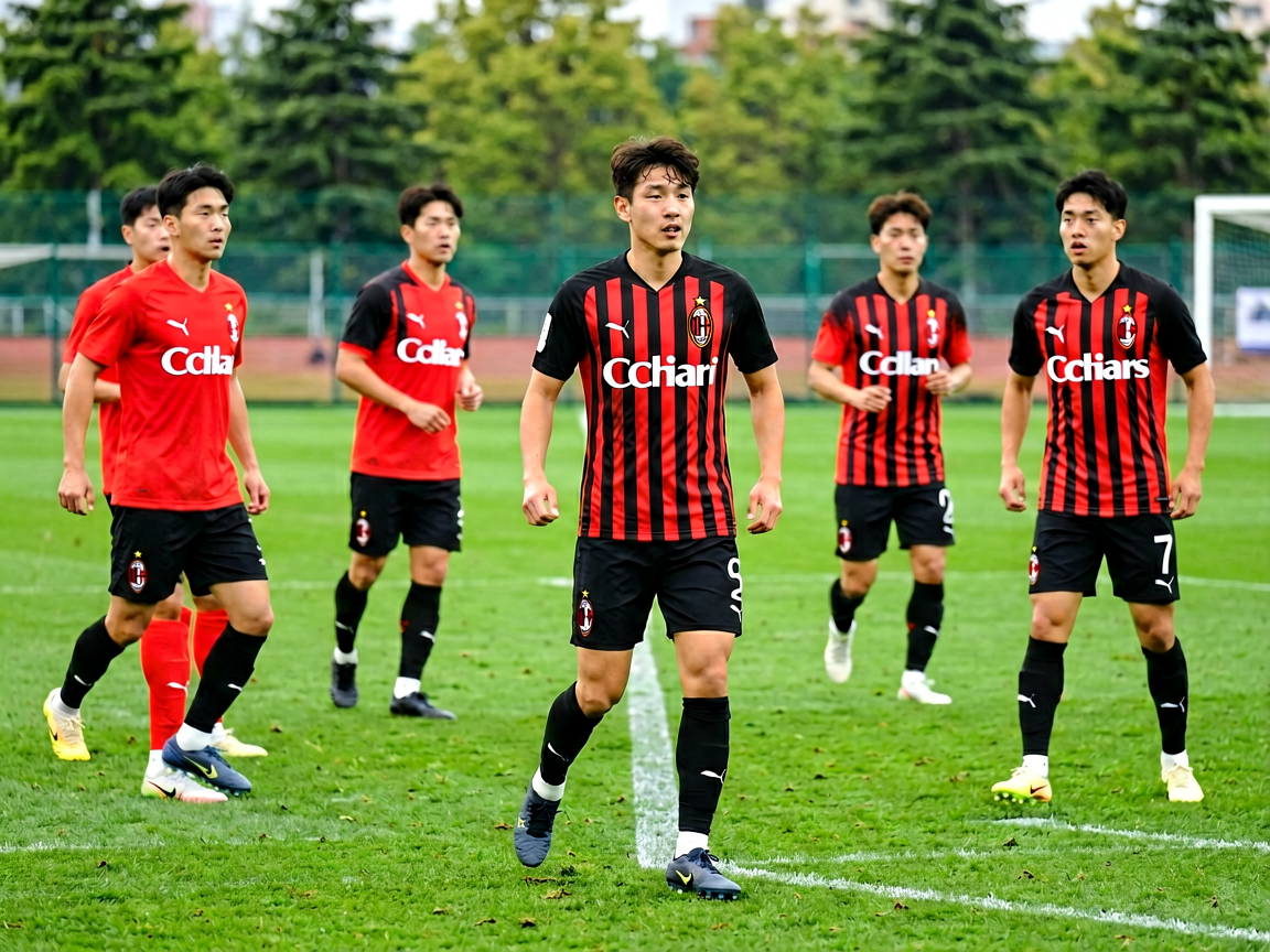AC米兰训练基地球员训练场景，红黑军团备战意甲赛事